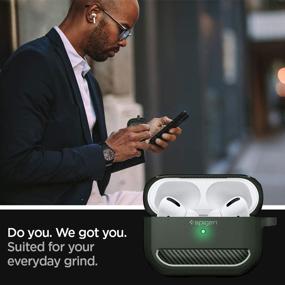 img 2 attached to Чехол Spigen Rugged Armor для Airpods Pro - военного зеленого цвета: максимальная защита с брелоком.