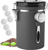 ☕ haioou airtight coffee canister: 22oz stainless steel storage container with date tracker, scoop, co2 valves, and mini tongs - gray логотип