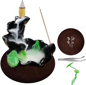 img 4 attached to 🚿 Waterfall Incense Holder: Backflow Cone Ceramic Burner with 20 Free Cones, 1 Mat, and 1 Tweezers