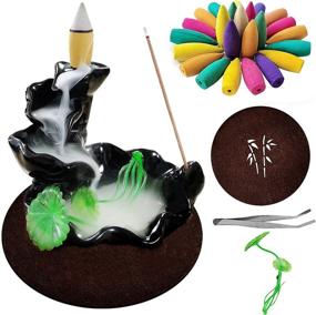 img 3 attached to 🚿 Waterfall Incense Holder: Backflow Cone Ceramic Burner with 20 Free Cones, 1 Mat, and 1 Tweezers