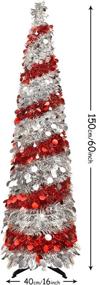 img 3 attached to 🎄 5FT Collapsible Pop Up Christmas Tree with 40 Lights: Sliver & Red, Slim Pencil Xmas Tree for Home Holiday Decorations