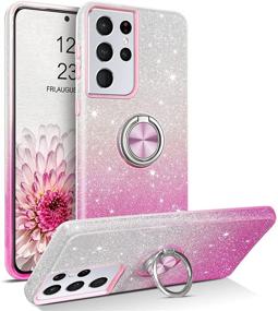 img 4 attached to BENTOBEN Samsung S21 Ultra Case, Slim Glitter Sparkly 360° Ring Holder Kickstand Magnetic Car Mount Supported Protective Cover for Samsung Galaxy S21 Ultra 6.8“, Pink - Ideal for Girls and Women