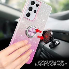 img 1 attached to BENTOBEN Samsung S21 Ultra Case, Slim Glitter Sparkly 360° Ring Holder Kickstand Magnetic Car Mount Supported Protective Cover for Samsung Galaxy S21 Ultra 6.8“, Pink - Ideal for Girls and Women