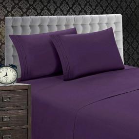 img 2 attached to 🛏️ Elegant Comfort 1500 Thread Count Wrinkle & Fade Resistant 4 Piece Sheet Set, Deep Pocket Queen Size Up to 18 Inches, Various Colors - Vibrant Purple