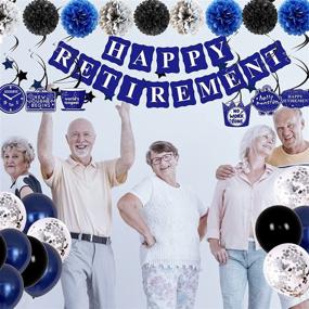 img 1 attached to Retirement Decorations: Complete Party Decor Kit for Men and Women - Blue HAPPY RETIREMENT Banner, Paper Pompoms, Balloons, Hanging Swirls, Cake Toppers - Retired Party Supplies