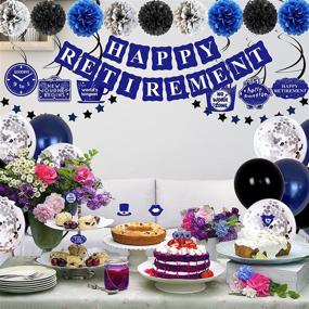 img 2 attached to Retirement Decorations: Complete Party Decor Kit for Men and Women - Blue HAPPY RETIREMENT Banner, Paper Pompoms, Balloons, Hanging Swirls, Cake Toppers - Retired Party Supplies