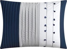 img 2 attached to 🛏️ Chic Home Lainy King Size Navy Comforter Set - Color Block Pleated Ribbed Embroidered Design - Includes Decorative Pillows and Shams