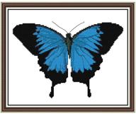 🦋 goldeal joy sunday blue butterfly diy cross stitch kit - stamped embroidery crafts for home decor and needlepoint beginners (16"x13.8") logo