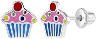 🧁 925 sterling silver enamel cupcake screw back earrings for young girls and pre-teens - cupcake girl studs for everyday wear - small hypoallergenic and lightweight earrings for girls logo