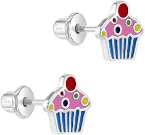 img 3 attached to 🧁 925 Sterling Silver Enamel Cupcake Screw Back Earrings for Young Girls and Pre-teens - Cupcake Girl Studs for Everyday Wear - Small Hypoallergenic and Lightweight Earrings for Girls