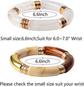 img 3 attached to 🎍 Bamboo Tube Bangles Bracelet - Chunky Curved Clear Acrylic Colorful Beads Friendship Gold Bracelets for Women - Stretchable Stacking Bracelets - Gift Idea