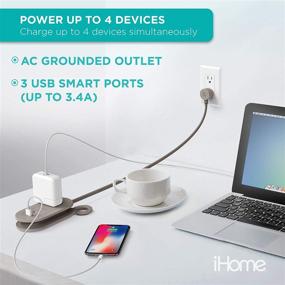 img 2 attached to 🔌 iHome Travel Reach: Compact Fast Charging Power Strip - 3 USB Ports, 1 AC Outlet &amp; 4 ft Wrap Around Cord - Home, Office, Desktop, Airplane (Grey)