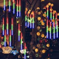 🌧️ gpoder falling rain lights 30cm, 8 waterproof tubes meteor lights, 288 leds meteor shower lights for christmas outdoor garden house window xmas tree decoration in multicolor logo