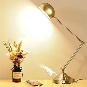 img 4 attached to 💡 Dimmable Architect Gold Desk Lamp with USB Port, Adjustable Touch Control Vintage Desk Lamp. Featuring 3 Color Modes, Retro Style Brass Metal Reading Light for Home Office, Desk, and Bedside Table.