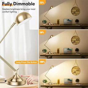 img 1 attached to 💡 Dimmable Architect Gold Desk Lamp with USB Port, Adjustable Touch Control Vintage Desk Lamp. Featuring 3 Color Modes, Retro Style Brass Metal Reading Light for Home Office, Desk, and Bedside Table.