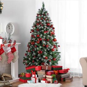 img 3 attached to 🎄 Prextex 6ft Premium Artificial Spruce Hinged Frosted Christmas Tree with 1200 Snow White Tips, Lightweight and Easy to Assemble - Includes Metal Stand