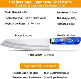 img 2 attached to 🔪 8 Inch Japanese Kiritsuke Chef Knife by Fukep - Professional Mid-range Stainless Steel 440c Blade with Stunning Resin Wood Handle - Superior Cost-Performance Kitchen Knives