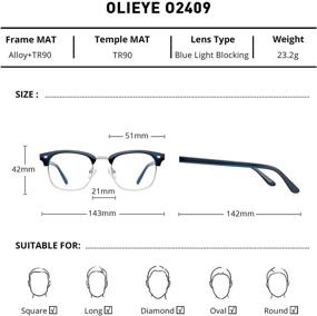 img 3 attached to 👓 OLIEYE Computer Blue Light Blocking Glasses - Square Game Eyeglasses for Women Men, Anti Eye Strain, Reading & Gaming Glasses