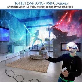 img 3 attached to 🔌 16FT USB 3.0 Тип A кабель до C для Oculus Quest 2 Link, Kuject Нейлоновый плетеный длинный PC соединительный кабель для зарядки данных серого цвета - аксессуары для виртуальной реальности для Oculus Quest