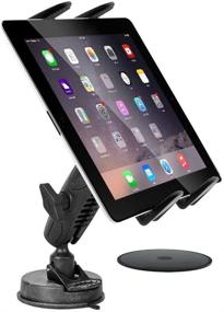 img 4 attached to 📱 Digital Tablet Car Mount for Samsung Galaxy Tab 5 4 3 S3 S4 S5e A E/Apple iPad PRO, iPad Air, iPad Mini (7-13&#34;) - Windshield or Dash Truck Holder with Anti-Vibration Swivel Cradle (with or Without Case)