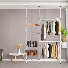 img 3 attached to 👗 Tangkula 2 Tier Adjustable Closet System - Floor to Ceiling Clothes Hanger | Storage Shelf &amp; Shoes Hooks Included | Garment Rack Hanger Rod | Telescopic Clothes Organizer for Living Room, Bedroom