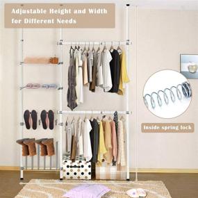 img 1 attached to 👗 Tangkula 2 Tier Adjustable Closet System - Floor to Ceiling Clothes Hanger | Storage Shelf &amp; Shoes Hooks Included | Garment Rack Hanger Rod | Telescopic Clothes Organizer for Living Room, Bedroom