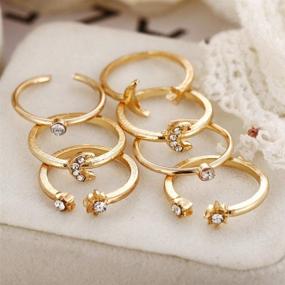 img 2 attached to 💍 Adflyco Boho Crystal Ring Set: Elegant Silver Flower Moon Knuckle Ring Sets for Women and Girls - Hand Accessory Jewelry with a Touch of Charm