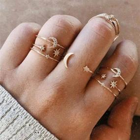 img 4 attached to 💍 Adflyco Boho Crystal Ring Set: Elegant Silver Flower Moon Knuckle Ring Sets for Women and Girls - Hand Accessory Jewelry with a Touch of Charm