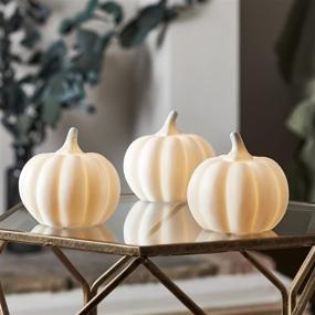 img 4 attached to White Ceramic Pumpkin LED Fall Thanksgiving Lighted Decorations – Set of 3, Battery Operated by Lights4fun, Inc.