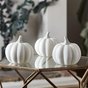 img 3 attached to White Ceramic Pumpkin LED Fall Thanksgiving Lighted Decorations – Set of 3, Battery Operated by Lights4fun, Inc.