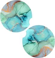 🚗 staramz car coasters: absorbent stoneware-ceramic cup holder coasters - 2 pack for women, small size - green gold ocean design logo