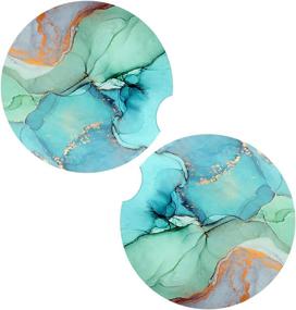 img 4 attached to 🚗 STARAMZ Car Coasters: Absorbent Stoneware-Ceramic Cup Holder Coasters - 2 Pack for Women, Small Size - Green Gold Ocean Design