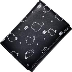 img 4 attached to 👛 Wolyepor Women's Adorable Cartoon Short Print Wallet - Tri-fold Wallet with Multiple Card Slots - Perfect Christmas or Birthday Gift (Black)