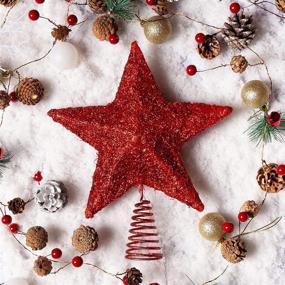 img 3 attached to 🎄 10 Inch Glittering Red Christmas Tree Topper Star - Perfect Indoor Party Home Decoration for Ordinary Size Xmas Tree - LAWOOHO Tree Ornament