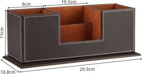 img 2 attached to 🖥️ Organize your Desk in Style with KINGFOM Double Holder Wood Leather Multi-Function Desk Stationery Organizer in Dark Brown