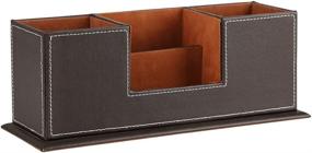 img 3 attached to 🖥️ Organize your Desk in Style with KINGFOM Double Holder Wood Leather Multi-Function Desk Stationery Organizer in Dark Brown