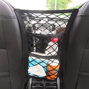 img 4 attached to KITBEST (2 шт) Органайзер для автомобиля с сеткой: Совершенное трехуровневое хранилище для заднего сиденья для детей, домашних животных и груза!
