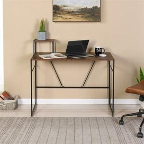 img 4 attached to 🖥️ Vintage Brown Industrial Vintage Laptop PC Table Workstation - CozyCasa Small Computer Desk with Storage, 39.4 inch 2-Tier Home Office Writing Desk with Shelf for Small Spaces