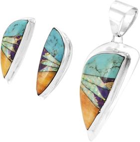 img 2 attached to Matching Turquoise Sterling Earrings Necklace Women's Jewelry