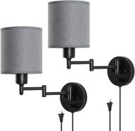 haitral grey plug in wall lamps- swing arm wall sconces with cylindrical fabric shade логотип