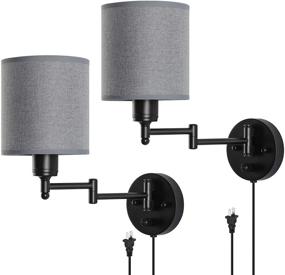 img 2 attached to HAITRAL Grey Plug In Wall Lamps- Swing Arm Wall Sconces With Cylindrical Fabric Shade