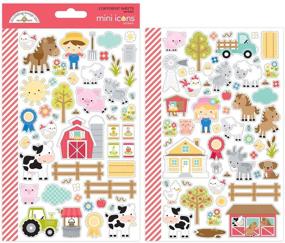 img 1 attached to 🐄 Мини-наклейки из картона Doodlebug Down On The Farm Icons: яркие многоцветные дизайны для бесконечного творчества.