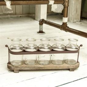 img 1 attached to 🌺 Funsoba Rustic 5 Glass Bottles Bud Vase Set with Wood Metal Tray - Потрясающая декорация для стола (тип А)