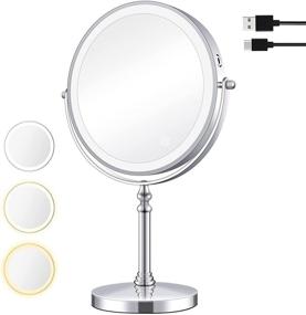 img 4 attached to 💡 8 inch Rechargeable Lighted Makeup Mirror - Double-Sided 1X/10X Magnifying Mirror with 3 Color Lights, 360° Rotatable & Dimmable, 30-Minute Auto Shutdown - Ideal Cosmetic Vanity Mirror