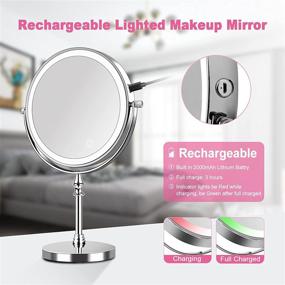 img 3 attached to 💡 8 inch Rechargeable Lighted Makeup Mirror - Double-Sided 1X/10X Magnifying Mirror with 3 Color Lights, 360° Rotatable & Dimmable, 30-Minute Auto Shutdown - Ideal Cosmetic Vanity Mirror