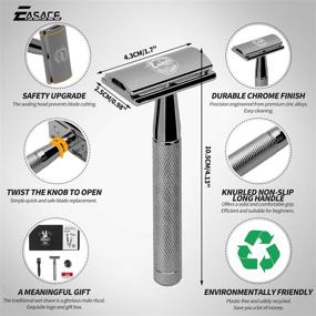 img 2 attached to 💈 EASACE Long Handle Double Edge Safety Razor Set with Stand, Cleaning Brush, Blades, and Delicate Box – Perfect for Men and Women's Wet Shaving (Black)