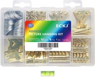 eckj assorted picture hanging kit - complete set with 300+ heavy-duty picture hangers, wire, hooks, nails, d-ring 🖼️ sets, sawtooth backs, screw eyes, mini gradienter, and more - premium hardware for frames - supports up to 100lb logo