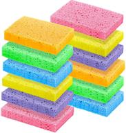 🧽 chuangdi 12-piece high-quality cleaning scrubbing sponge set for effective removal of stubborn dirt, grease, non-abrasive on windows & non-stick pans, assorted colors (2cm thick rectangle shape) logo