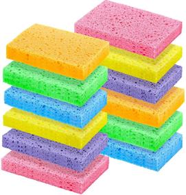 img 4 attached to 🧽 Chuangdi 12-Piece High-Quality Cleaning Scrubbing Sponge Set for Effective Removal of Stubborn Dirt, Grease, Non-Abrasive on Windows & Non-Stick Pans, Assorted Colors (2cm Thick Rectangle Shape)