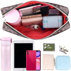 img 1 attached to Large Checkered Makeup Bag Organizer - Tufusiur Women's Cosmetic Makeup Toiletry Travel Bag